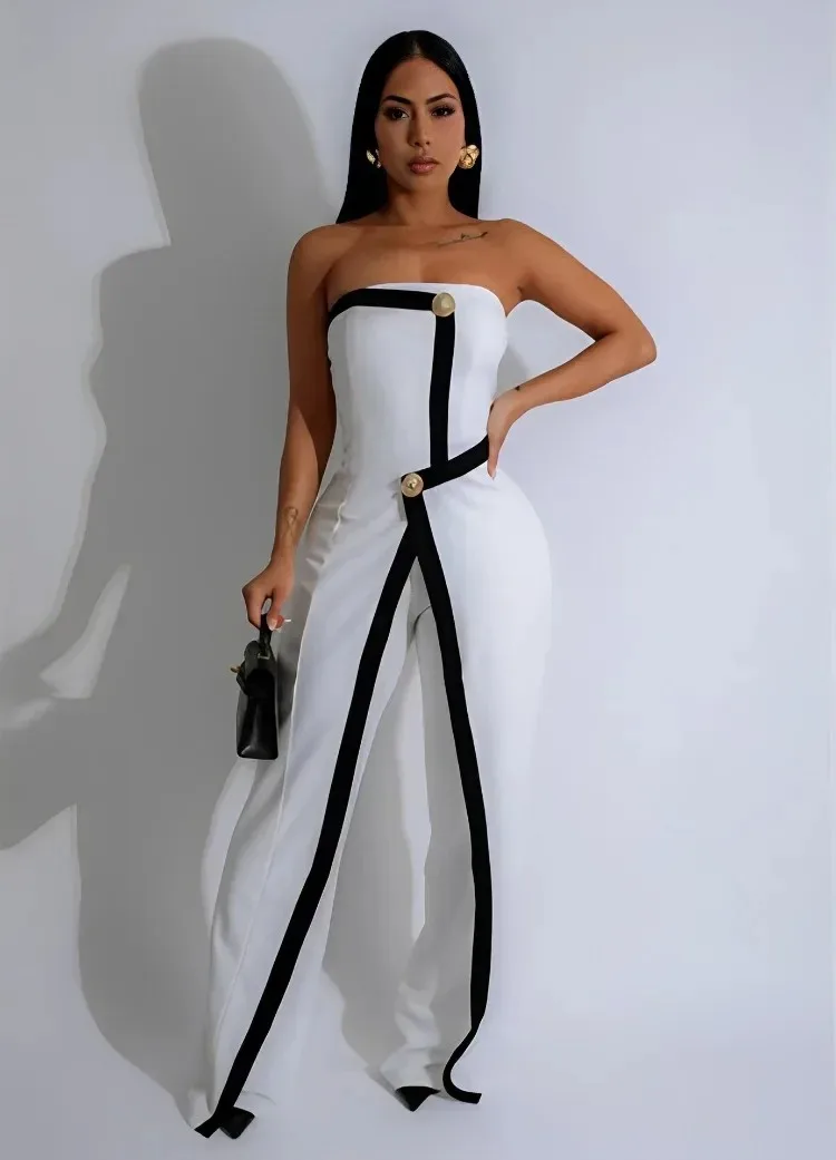 

Women's Elegant Button Sleeveless Strapless Irregular Jumpsuits 2025 Wide Leg Outfits Night Club Streetwear One Piece