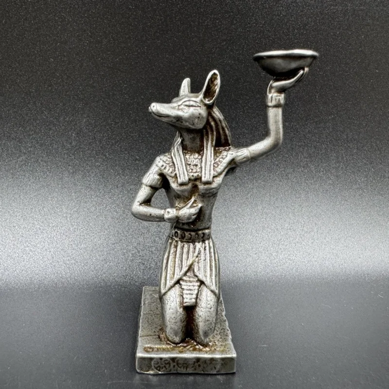 White copper ancient Egyptian Anubis statue ornament, sandalwood candle holder, craft item