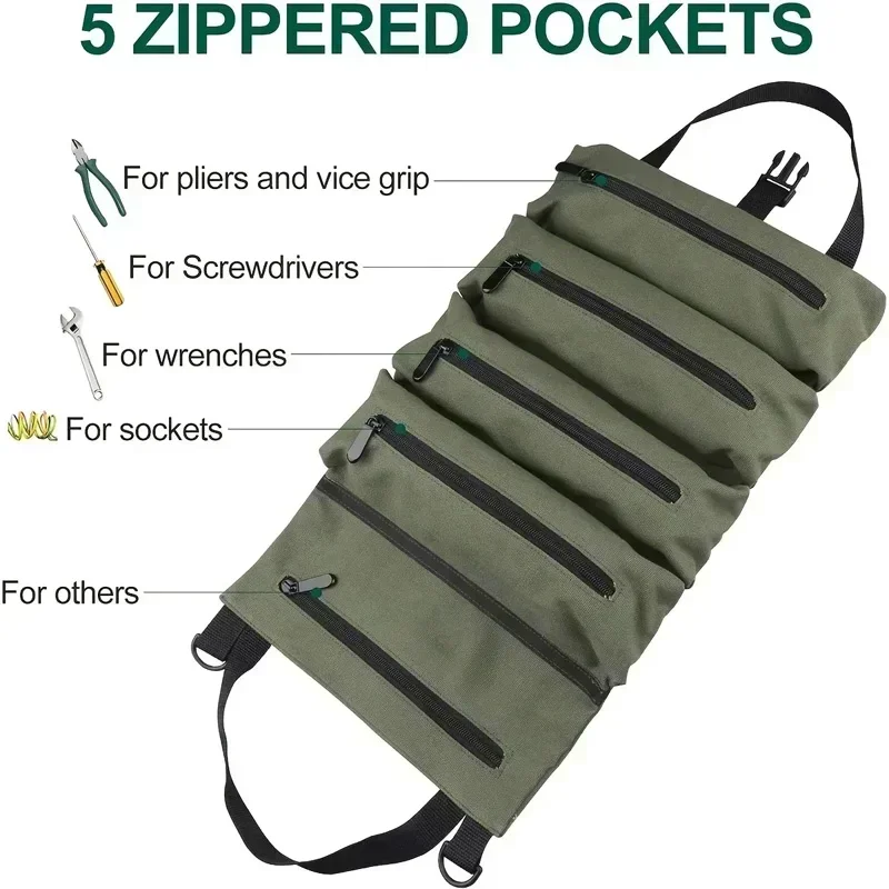 Bolsa de almacenamiento de tela Oxford portátil, kit de herramientas, bolso enrollable multiusos, cubo organizador de herramientas para llave de lona para coche y motocicleta