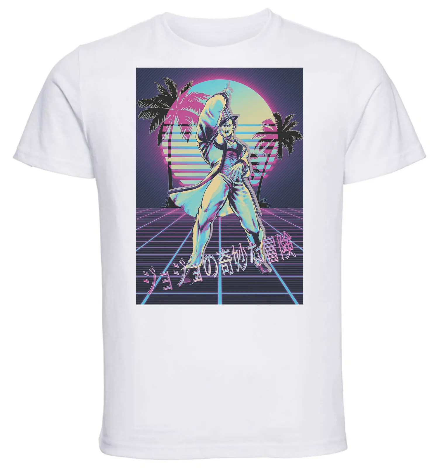 T-Shirt White Vaporwave 80s Style Jojo Will A. Zeppeli Variant 01-