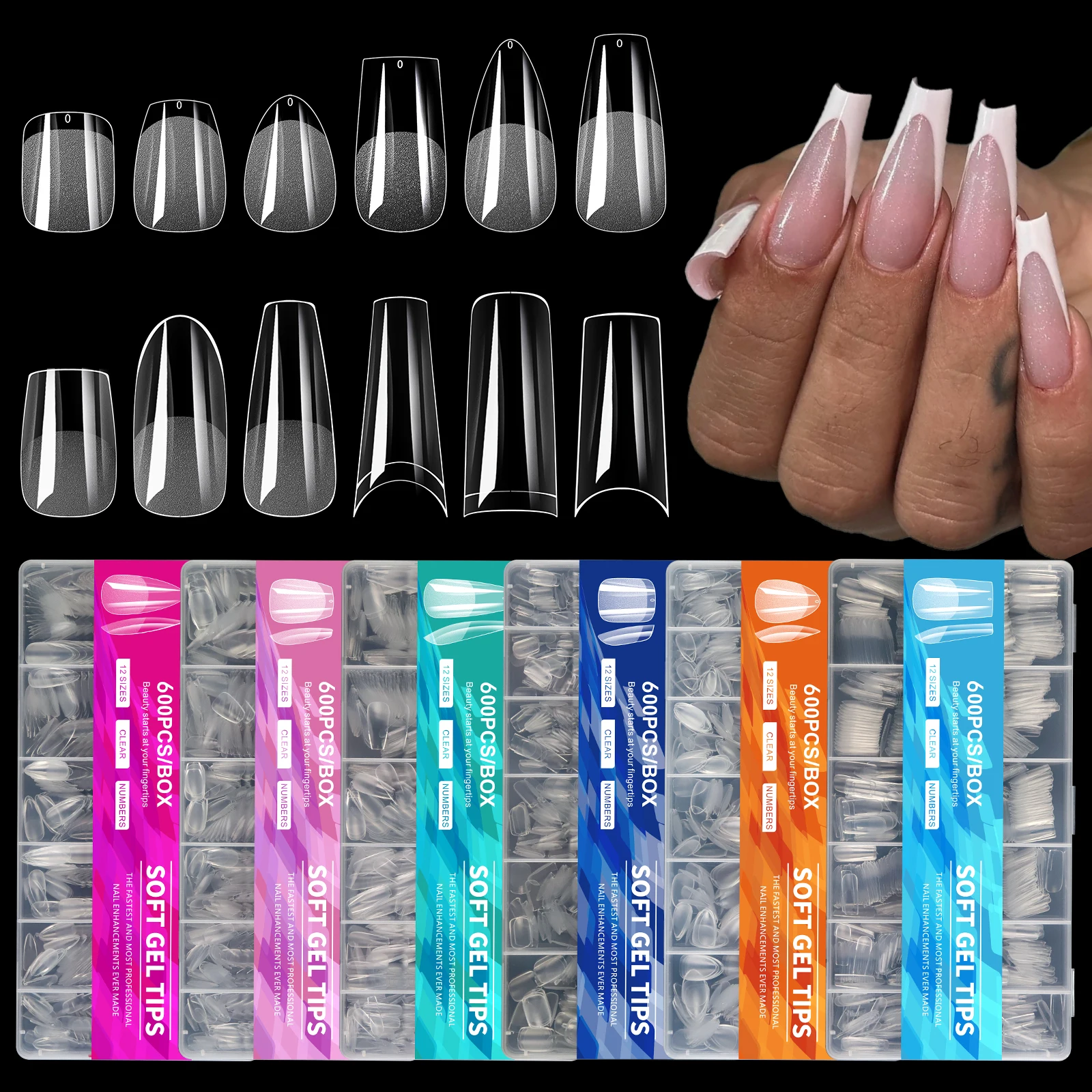 600Pcs Soft Gel Nail Tips Clear Half Matte Pre Filed Nail Extension Tips Lasting Acrylic Nail Tips For Salon DIY Manicure Nail