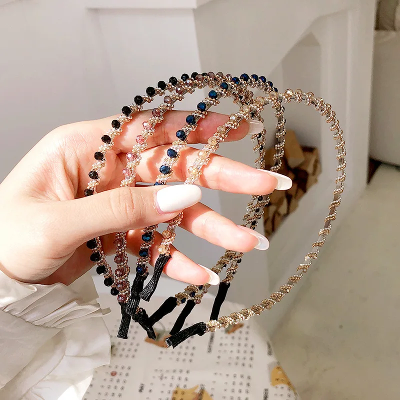1pc Elegant Crystal Beaded Headband Japanese Korean Simple Style Hair Hoop for Women Face Washing Makeup Daily Outing Rhinestone