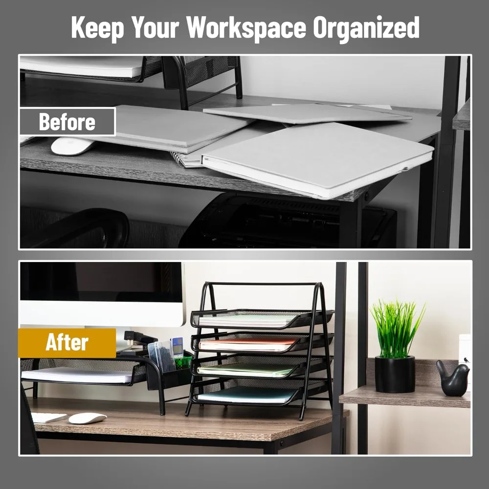 4-Tier Mesh Desktop Organizer, Slide-Out Trays for Files & Documents, Non-Slip Base, Black view 5