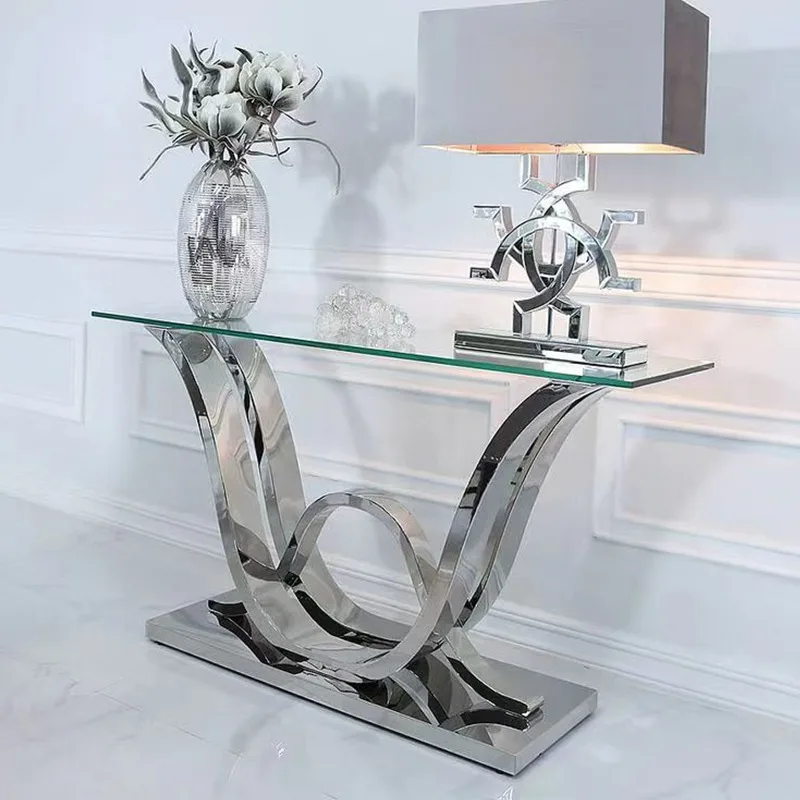 

Мраморный серебристый консольный стол из закаленного стекла для прихожей, дома, отеля