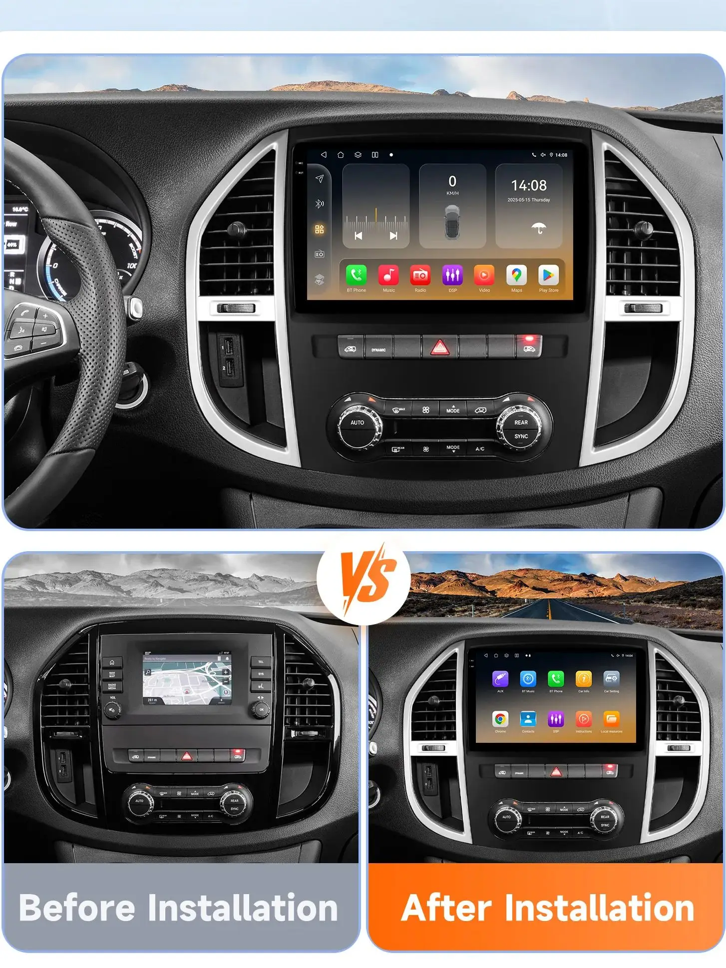 Hizpo 8G 128G 2Din Android 14 Autoradio Für Mercedes Benz Vito W447 2014 - 2021 Auto Multimedia GPS 4G Carplay Von Snapdragon 6115