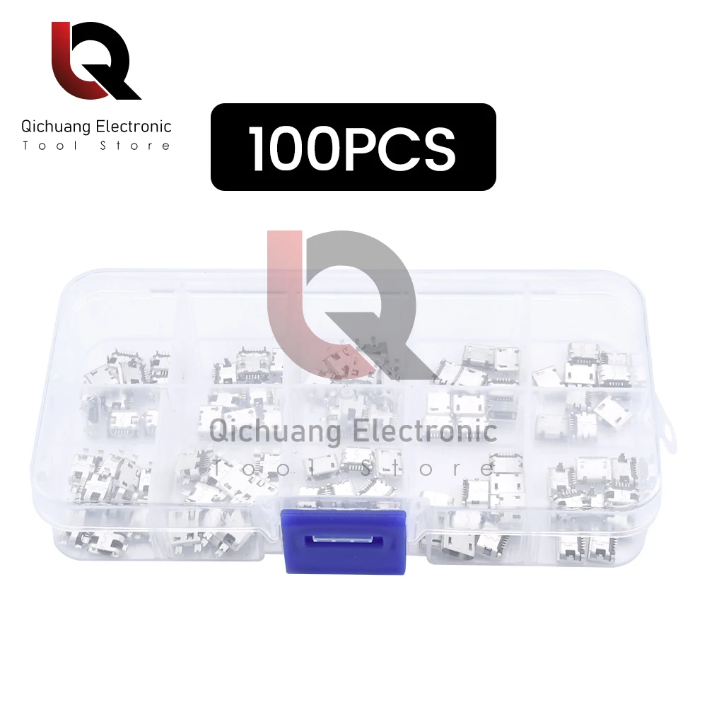 50/100Pcs/box 10 Models Micro USB Connector Socket Jack USB Connectors Set for MP3/4/5 Lenovo ZTE Huawei Samsung SONY Xiaomi HTC