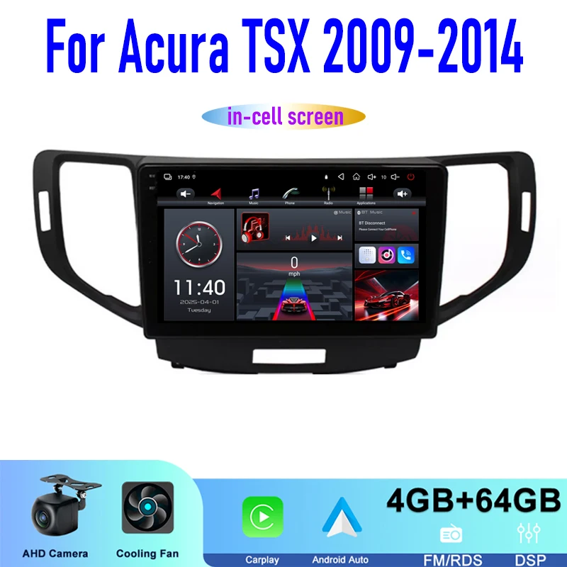 

4+64GB GPS 9" For Acura TSX 2009-2014 Car Radio Head Unit Wireless Apple Carplay Android 13 Auto Reversing Image Camera WIFI BT