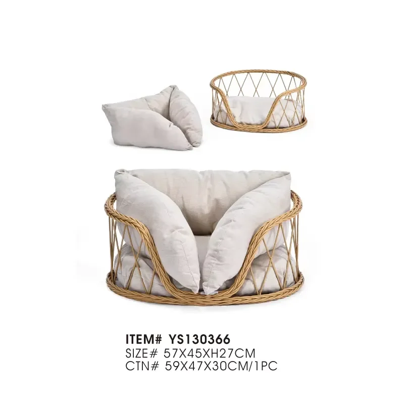 bulk-round-rattan-pet-bed-wicker-cat-couch-with-plush-bolster-pillow-cozy-dog-sleeping-nest-anxiety-relief-pet-furniture