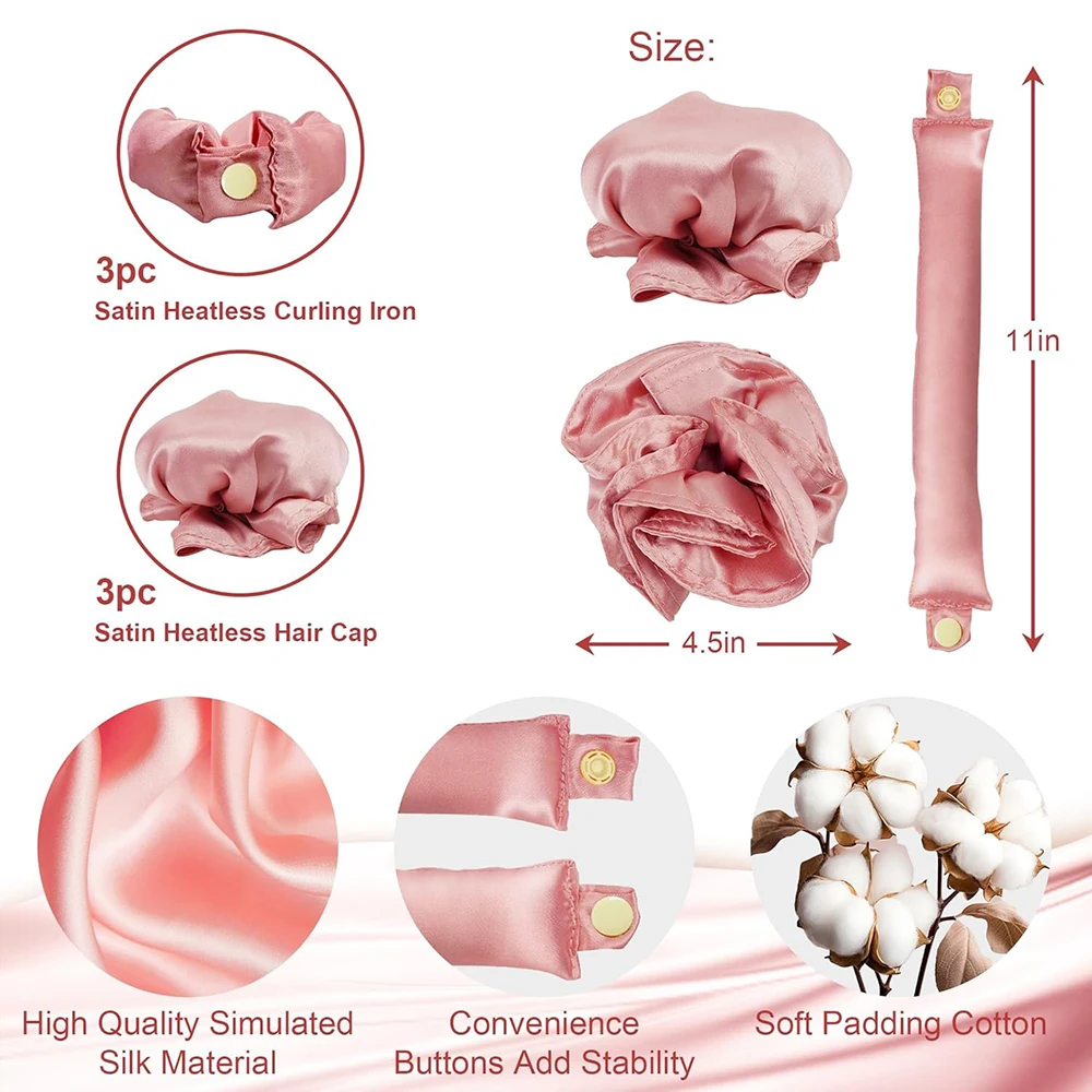 مجموعة مكونة من 6 قطع من أدوات تجعيد الشعر بدون حرارة، مجموعة تجعيد الشعر بدون حرارة من الساتان، عصابة رأس لتجعيد الشعر بدون حرارة، عصابة رأس لتجعيد الليل #3