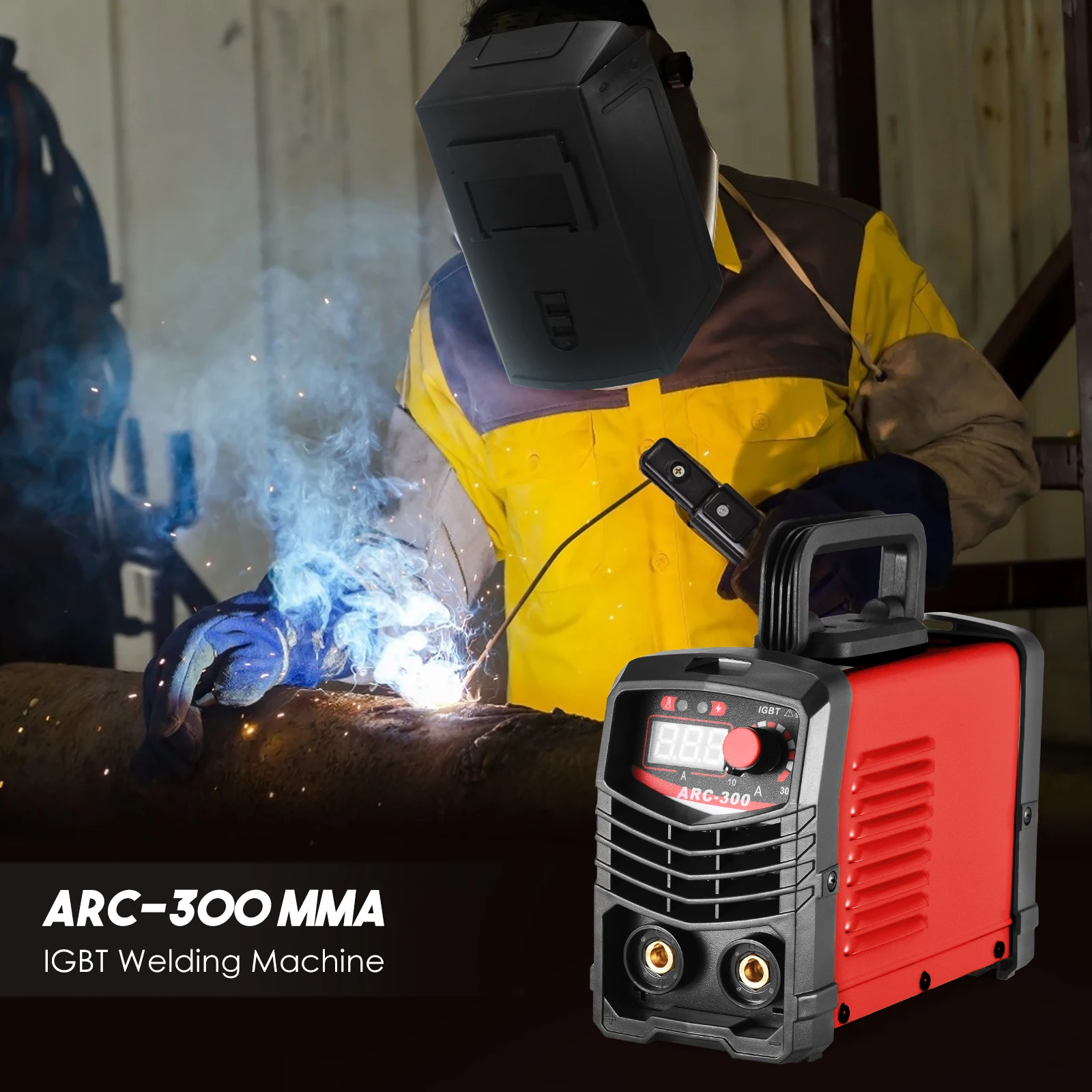 Saldatrice ARC MMA IGBT Inverter 300A 220V Saldatrice Elettrica LCD con Porta Elettrodo e Maschera Kit di Elettrodi per Saldatura