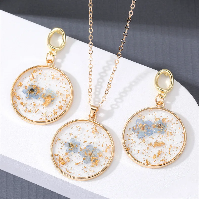 

Gold Foil Artificial Immortal Flower Necklace For Women Gift New Round Eternal Dried Flower Plant Pendant Party Wedding Jewelry