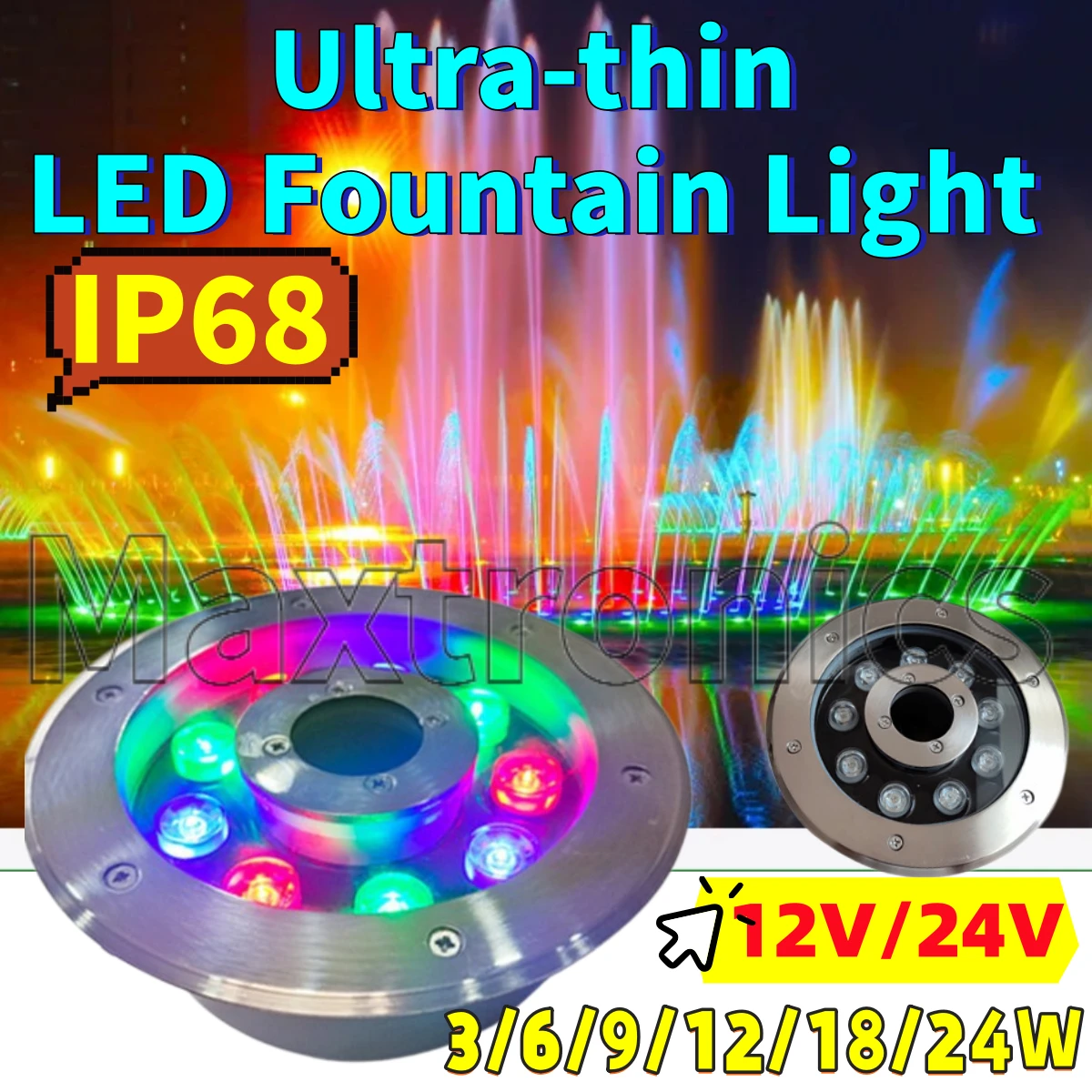 12V/24V Ultra-thin LED Fountain Light IP68 Underwater Lamp 3/6/9/12/18/24W Underground Style for Swimming Pool Landscape Lamp