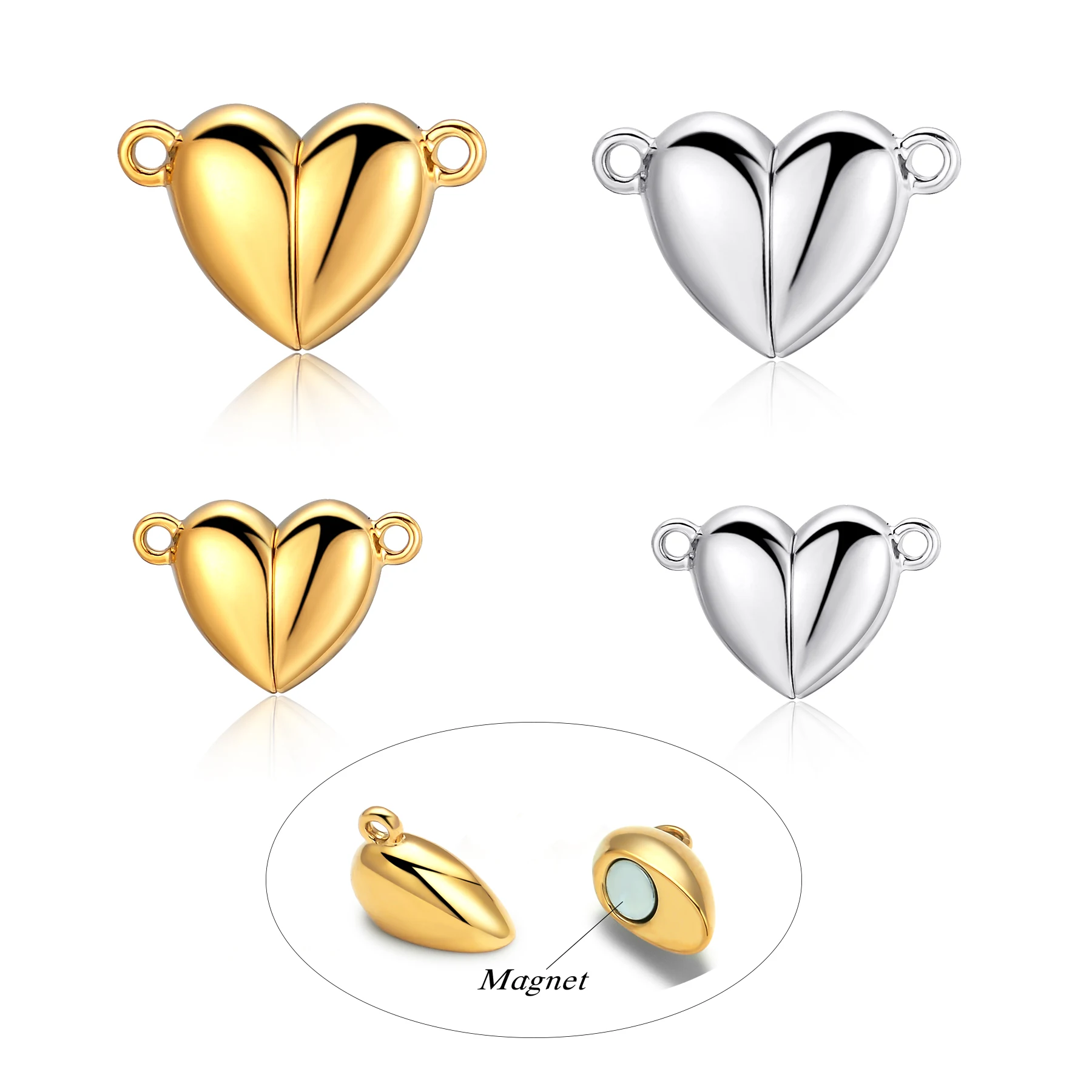 6sets/lot Stainless Steel Love Heart Magnet End Connectors Clasps For DIY Jewelry Making Couple Bracelet Necklace Accessories