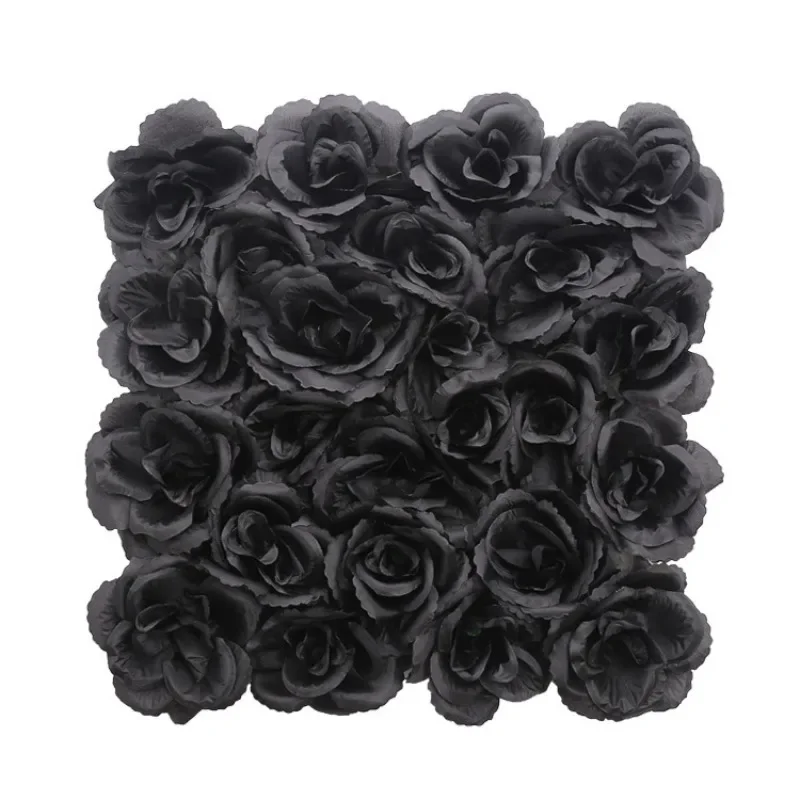 25*25cm Black Wedding Flower Wall Gothic Halloween Dark Style Decorative Silk Flower Row Fake Flower Background Wall