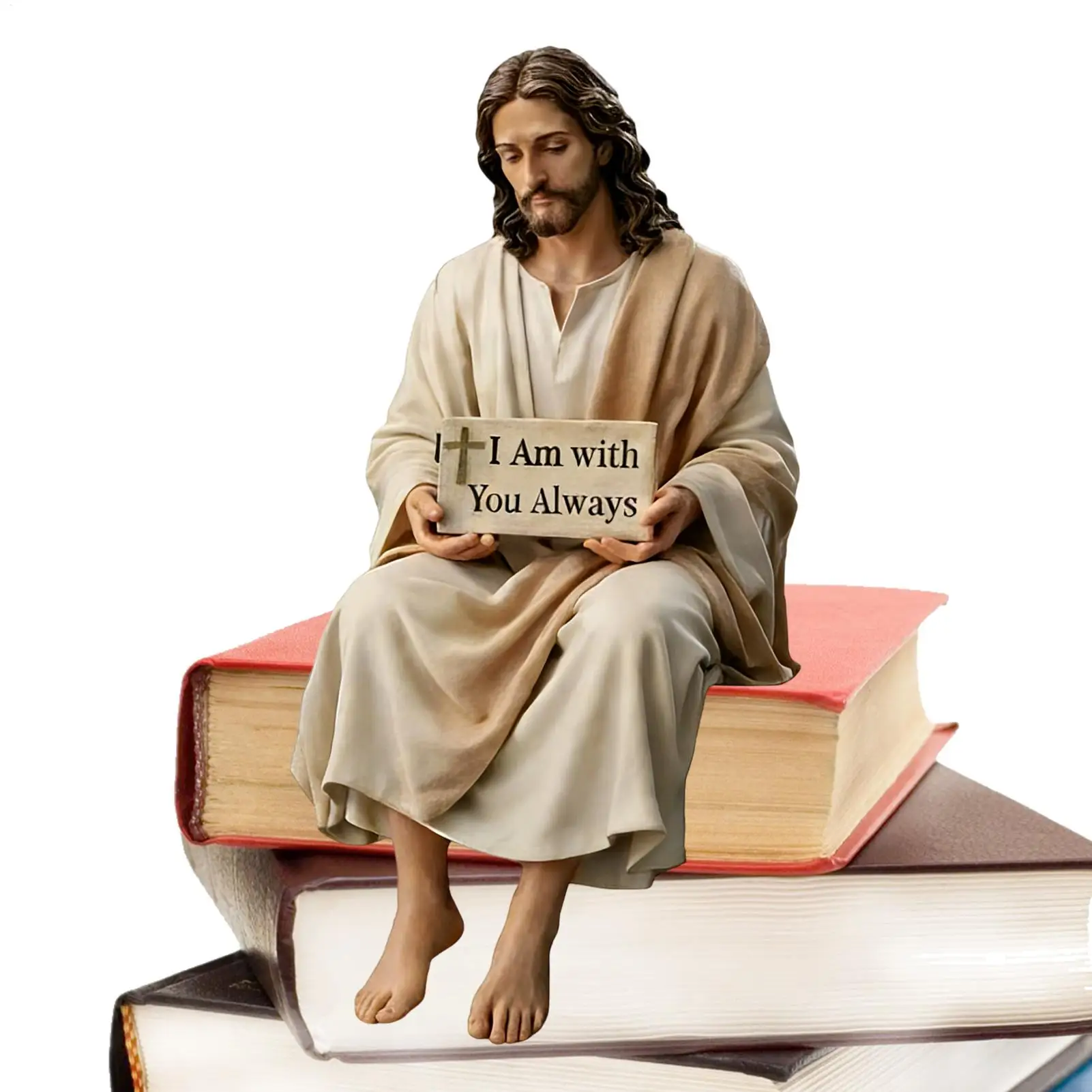 Estátua de Resina Jesus: Eu Estou Contigo Sempre - Escultura Espiritual Inspiradora Pintada à Mão, Lembrança Religiosa para Oração