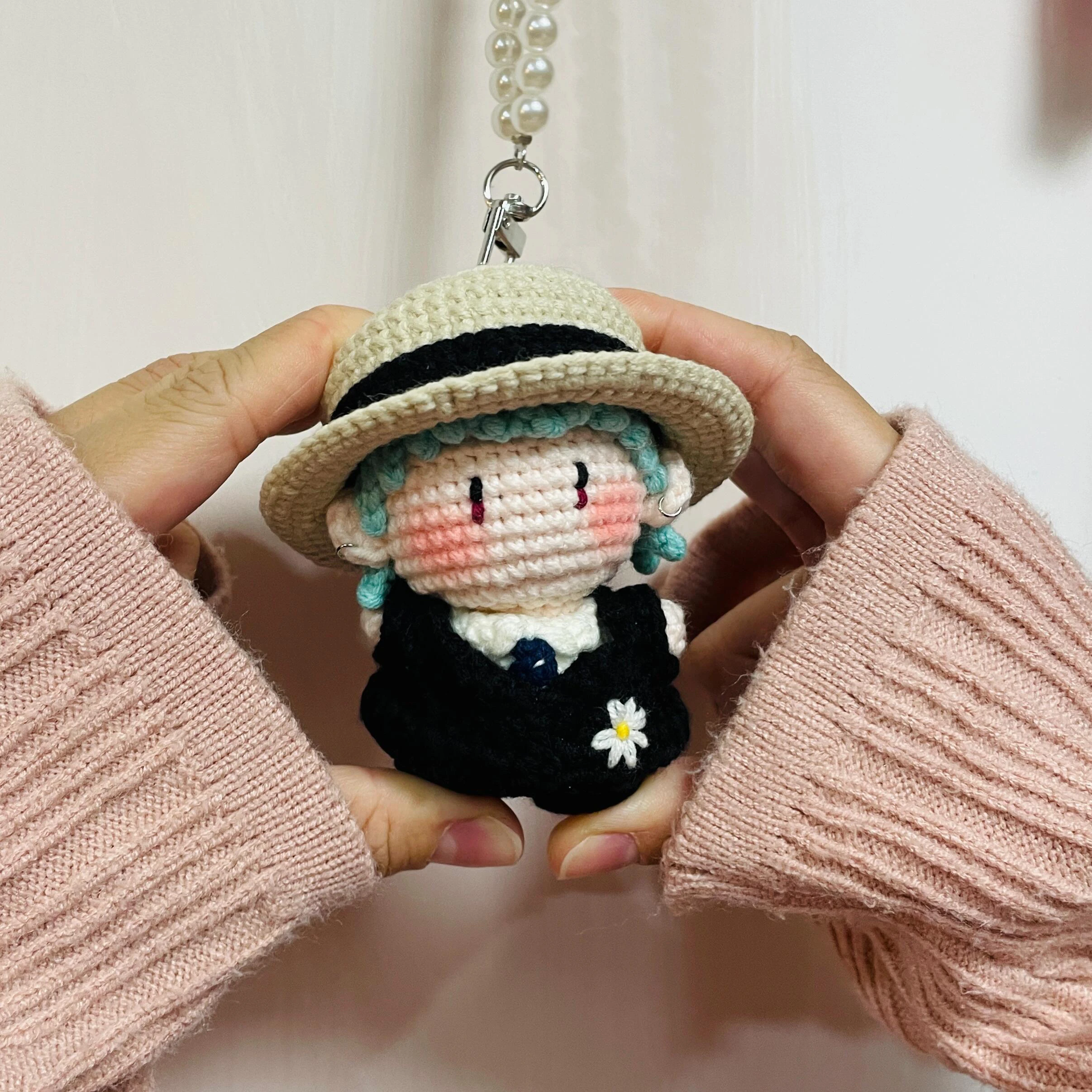kit-de-material-diy-para-boneca-chaveiro-gd-de-fio-tricotado-a-mao-brinquedo-anti-tedio-com-cabelo-verde-e-chapeu-porta-cha