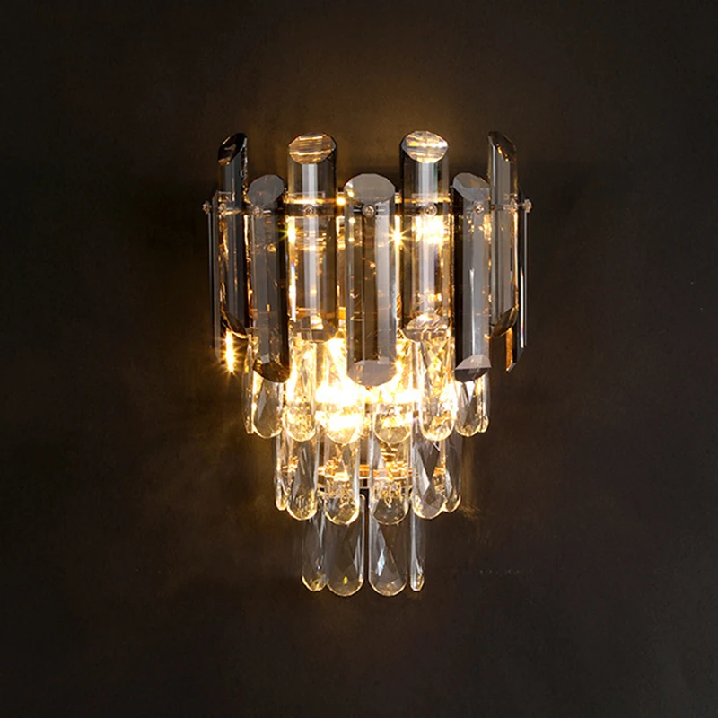 Modern wall lamp smoky gray/cognac crystal wall sconce bedroom bedside living room TV background light home decor bracket light