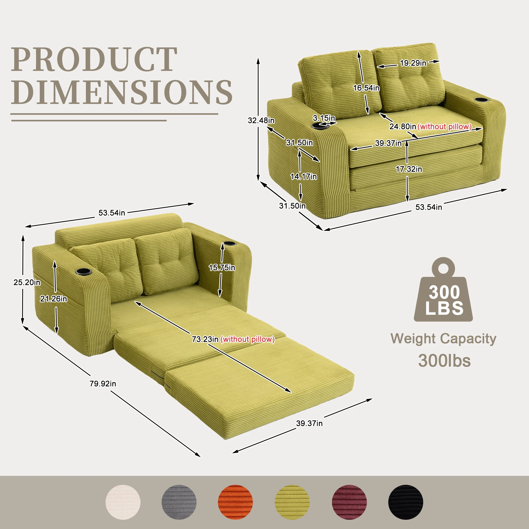 53.54-inch Sofa Expandable And Convertible Sofa Bed Foldable Sofa With Cushions Suitable For Living Room Bedroom And Leisure Area