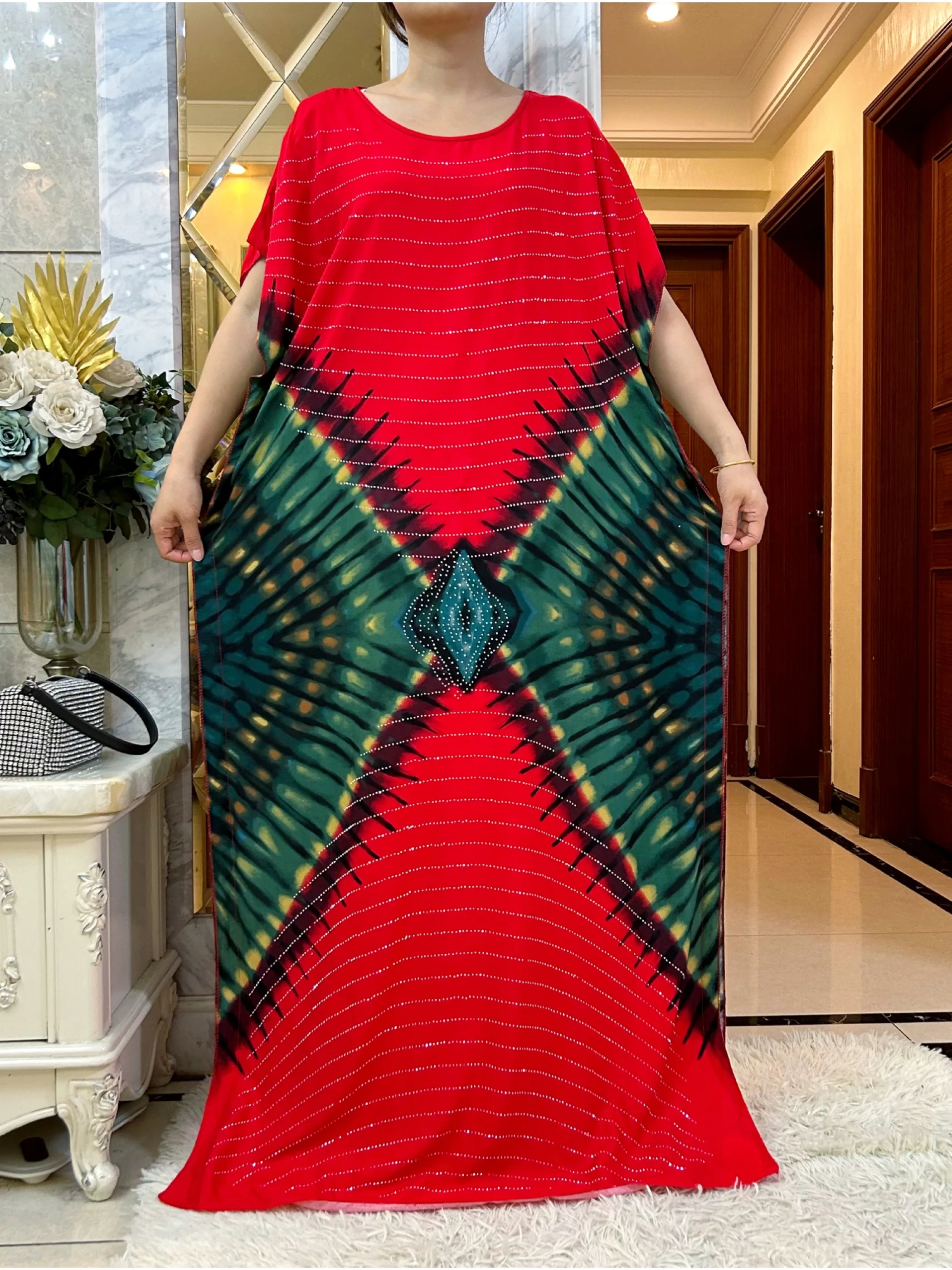 2023 Good Quality Summer Short Sleeve Dress With Big Scarf Dubai Muslim Diamond Abaya Dashiki Fashion Cotton Fabric Islam Dress