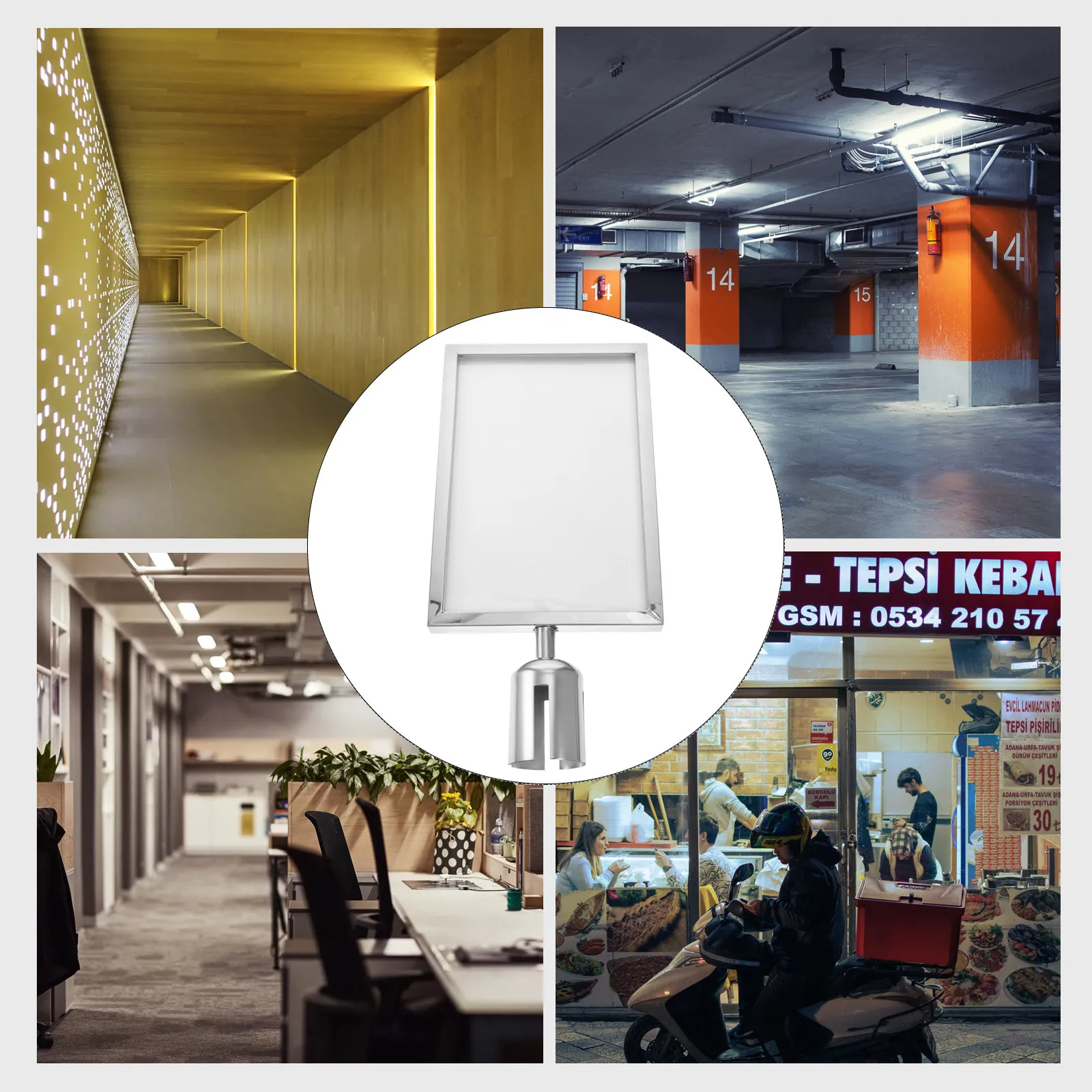 Vertical Stanchion Sign Holder A4 Portrait Frame Retractable Belt Metal Stable for Crowd Control Barriers Stanchion Sign Holder