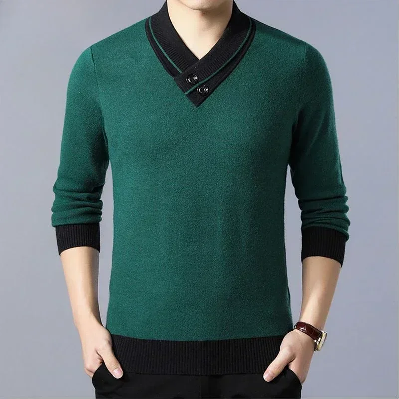 Knitted Sweaters for Men Spliced Business Pullovers Beige Man Clothes V Neck Order Warm Cheap Winter 2024 Designer Luxury Fun X