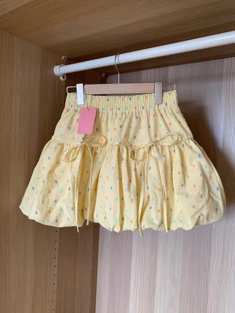 

2024 Sweet Ballet Style Colorful Wave Dots Fluffy Flower Bud Skirt High Waist Short Skirt Cake Skirt