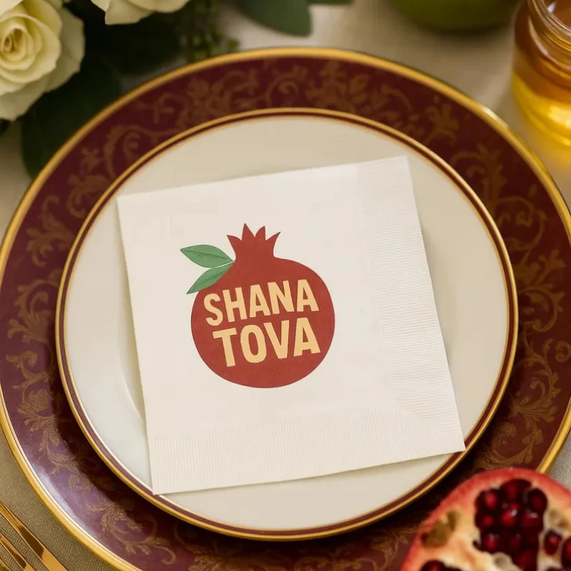 

20PCS Shana Tova Pomegranate Napkins Rosh Hashanah Table Setting Jewish New Year Party Decor Table Decoration New Year Gifts