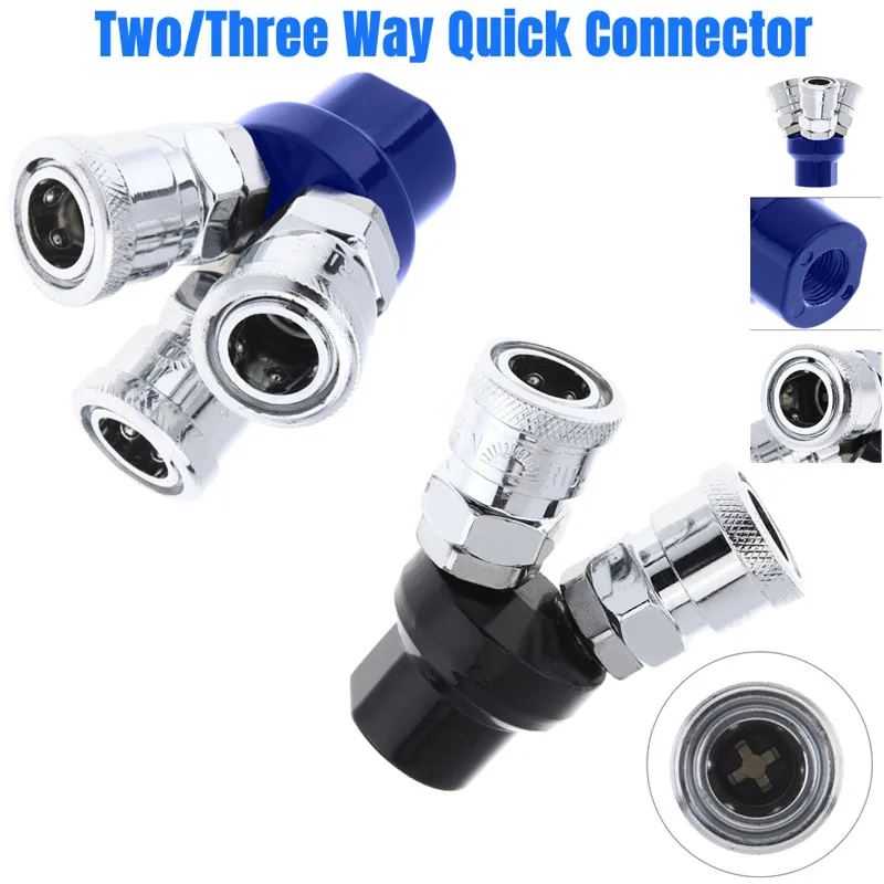 

High Speed Steel Pneumatic Fittings 2Way 3Way 1/4" Air Hose Quick Connector with 14mm Thread Diameter and Telescopic Buckle