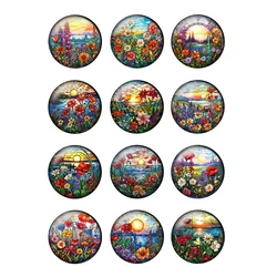 12pcs/lot Colorful Wildflower Art Pattern 8mm To 35mm Round Photo Glass Cabochon Demo Flat Back Making Findings T224