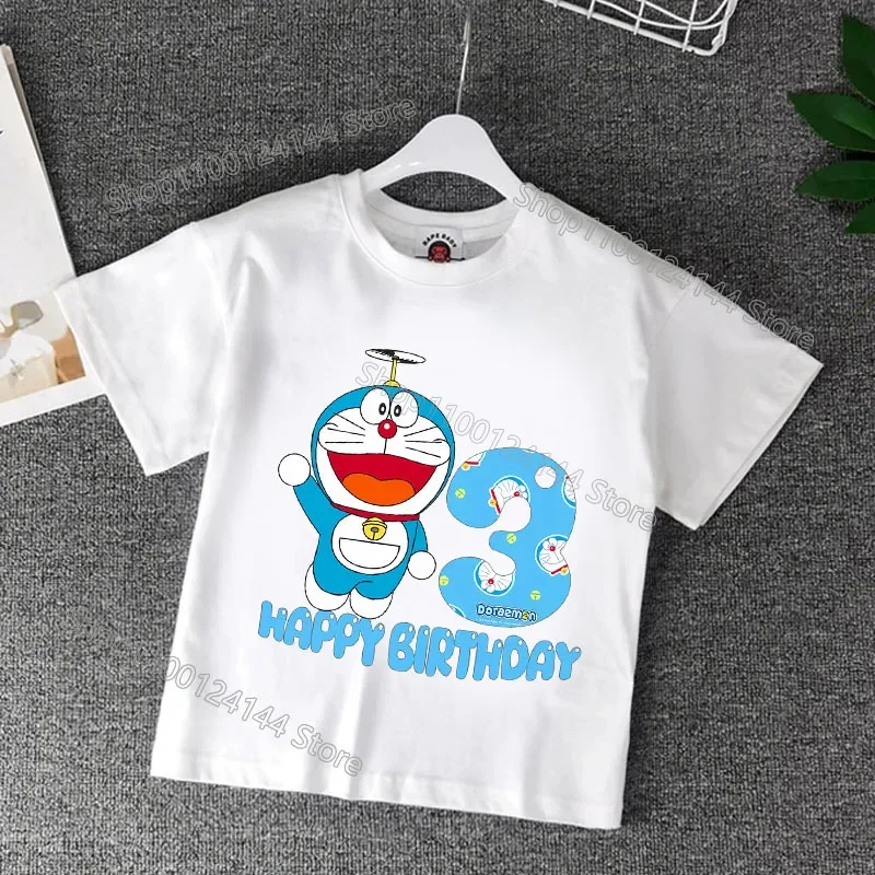 Doraemons Kleidung Kinder Sommer Geburtstag T Shirt Druck Cartoon Junge Mädchen Kurzarm Tops Baby T Kleidung Kind Geburtstag geschenk