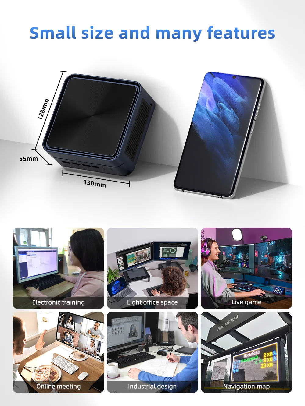 TexHoo Mini PC AMD R7 7735HS hingga 64G DDR5 1T NVMe Dual 2.5G LAN HDMI DP Wifi6 Komputer Gaming Desktop Port jaringan ganda