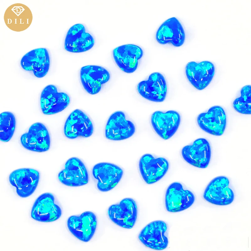 10--100pcs/Lot 3x3mm 4x4mm 5x5mm 6x6mm Synthetic Heart Shape Cabochon Blue Loose Opal Gemstone