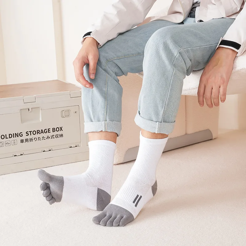 4 Pairs Sport Toe Socks Man Compression Cotton Sweat-Absorbing Young Casual Anti-Bacterial Breathable Warm 5 Finger Short Socks