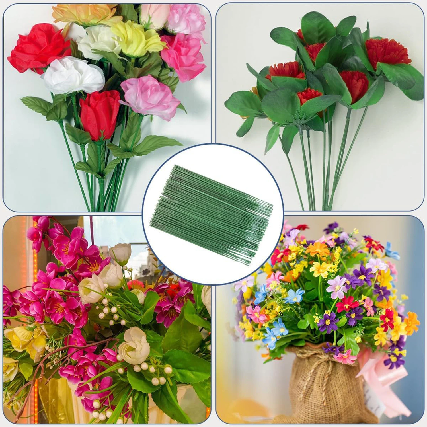 20/50pcs Green Flower Stem Iron Wire Festival Wedding Bride Bouquet Home Room Vase DIY Gift Prop Manual Accessory Material Decor