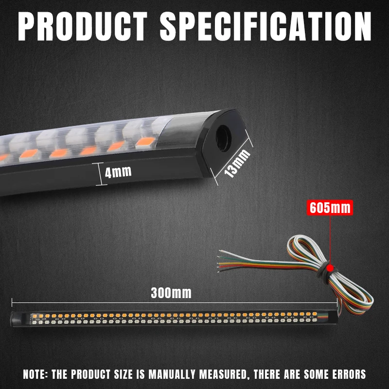 20cm/30cm Motorcycle Led Tail Light Rear Turn Signal Brake Stop Indicator Flowing Daytime Running Lamp Red Yellow Universal 12V