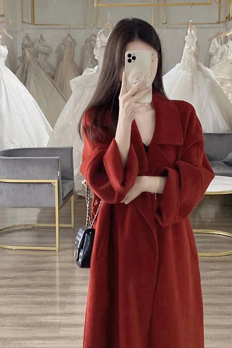 

Double-Sided Camere Woolen Coat for Women in Red Color for Engagement Wedding And Spring Winter Ocns Ele Ladylike ...