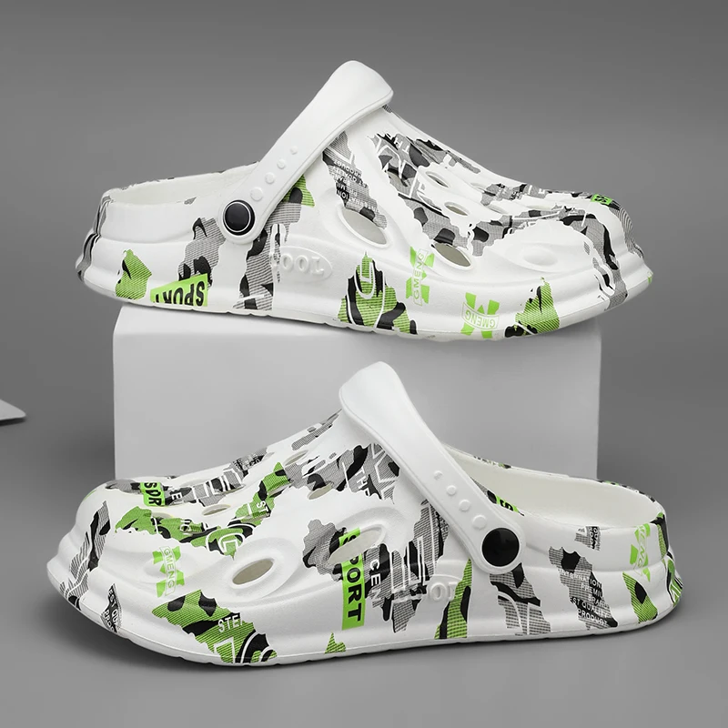 Men's Printed Clogs, Trendy Outdoor Non-Slip Soft-Soled Breathable Garden Slippers, Outdoor Beach Sandals image 5