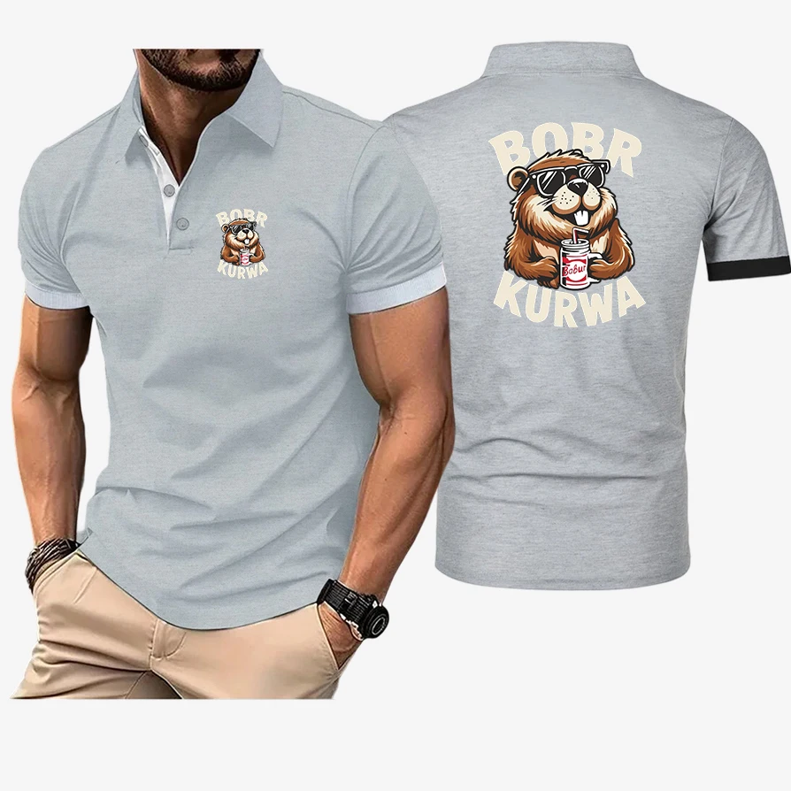 Bober Kurwa Men's polo shirt, short sleeved slim fit breathable collar T-shirt casual summer fashion top