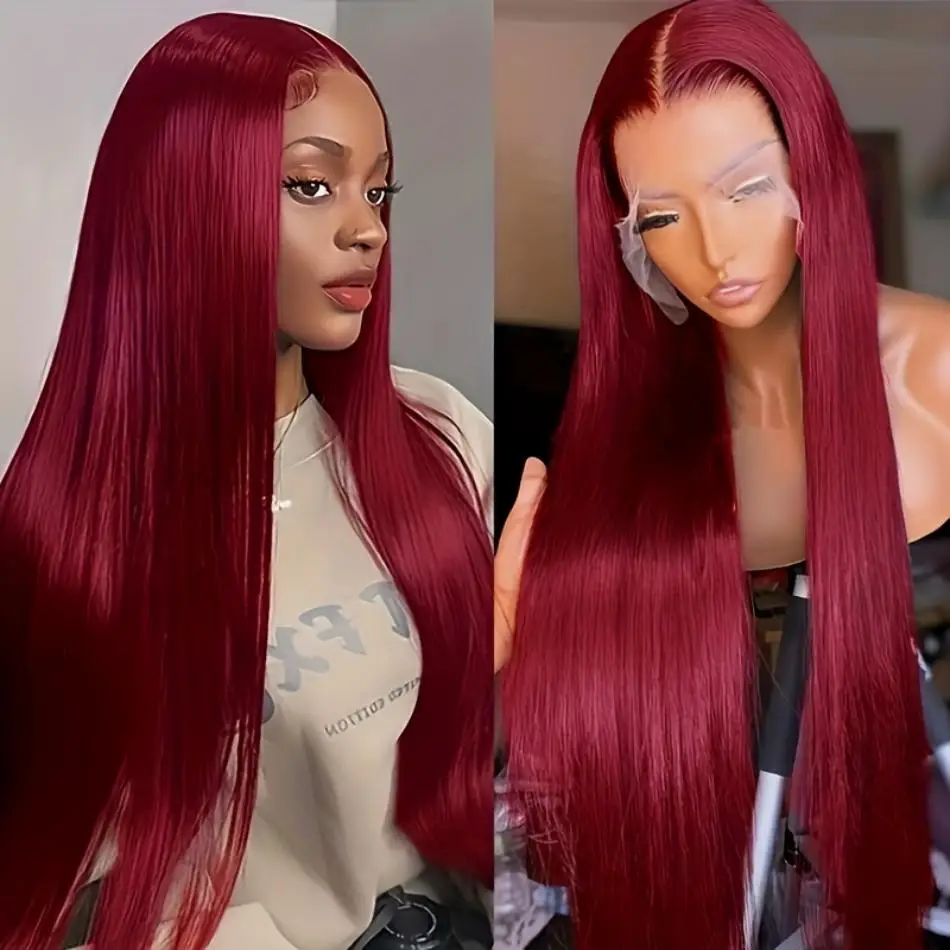 

Burgundy Straight Wigs HD Lace Frontal Wig 13x6 Human Hair Brazilian 30 40 Inch Preplucked Wigs Lace Front Wigs For Women