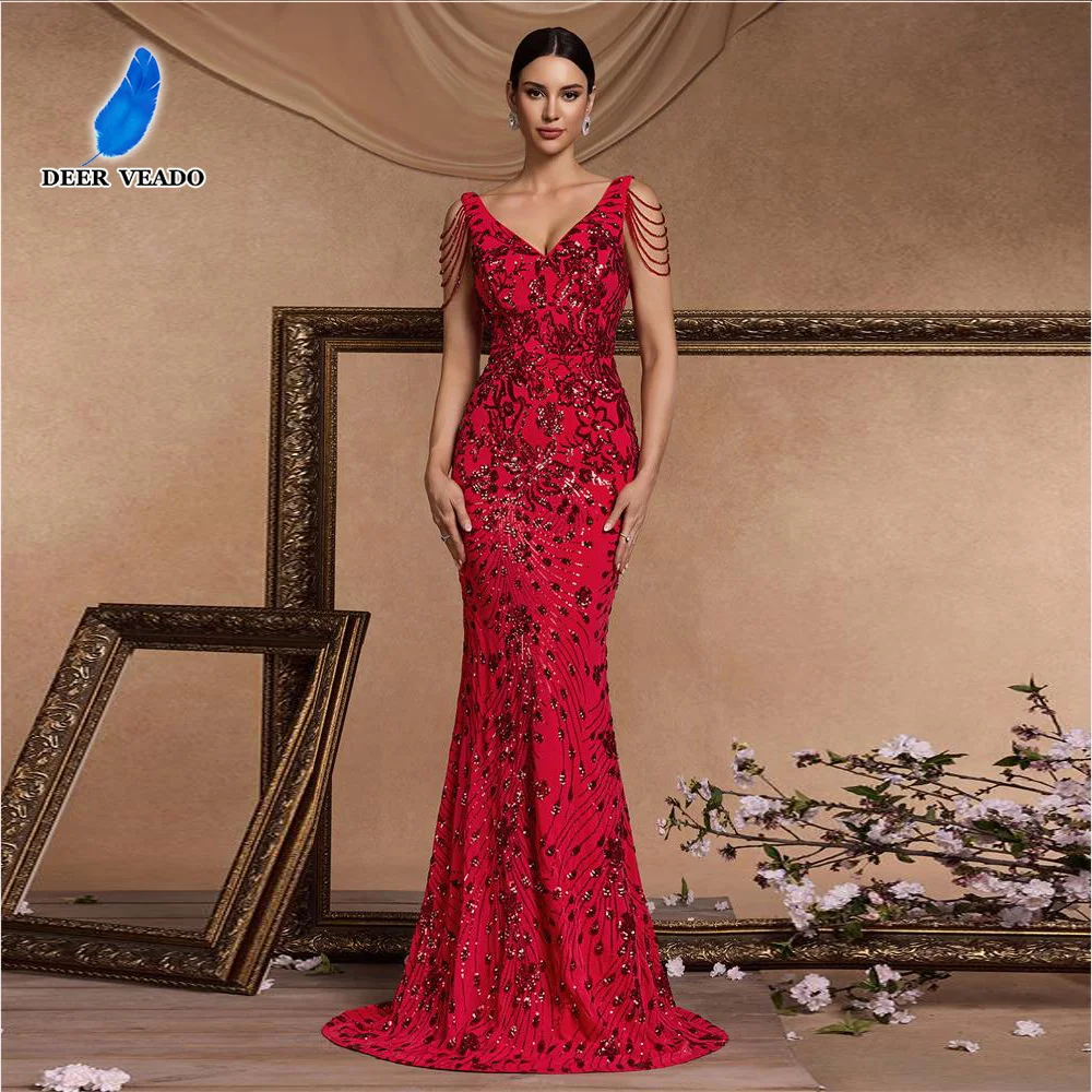 

DEERVEADO Роскошные вечерние платья с бисером, женское элегантное вечернее платье русалки с блестками для особых случаев, платье для выпускного вечера, гала-концерт