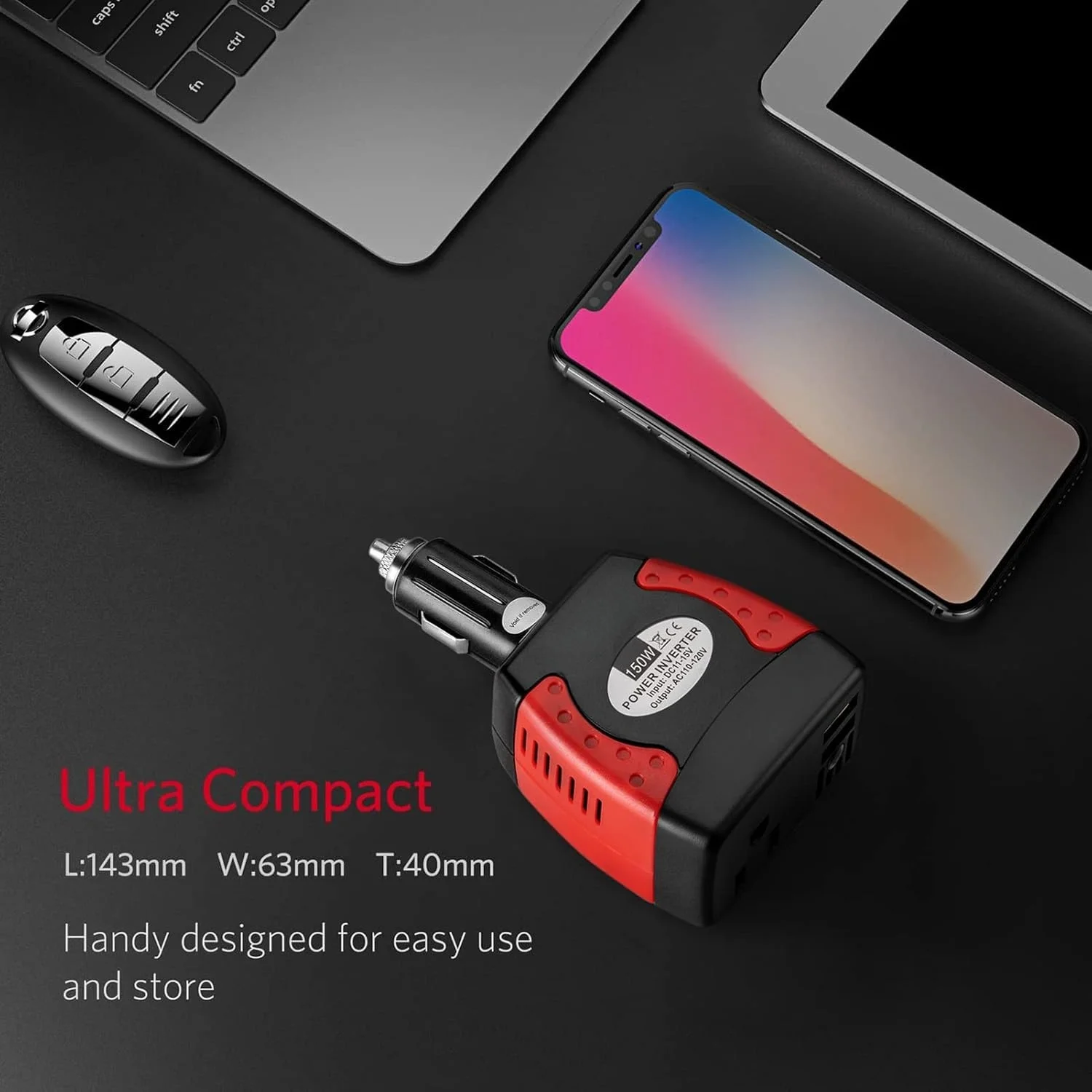 

150W Car Power Inverter, 12V to 110V Voltage Converter with 2.1A Dual USB Ports for Laptop Smartphone Tablet