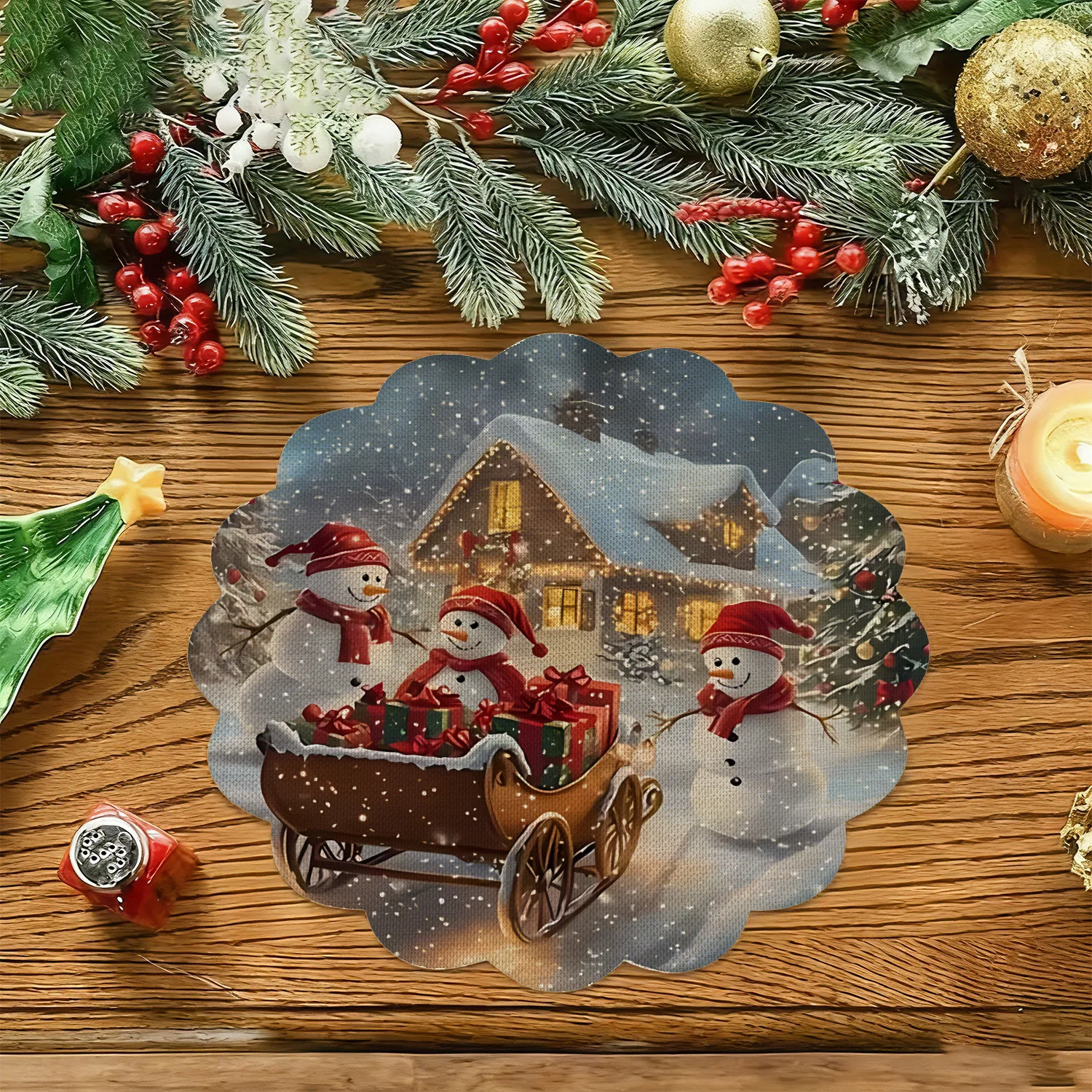 Place Mats for Dining Table Christmas Santa Reindeer Snow Scene Non Slip Washable Home Decor