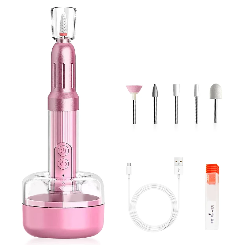 Penna per trapano per unghie elettrica senza fili Penna per lucidatura per lima per unghie USB Trapano per unghie con base di stoccaggio Macchina per trapano per manicure portatile