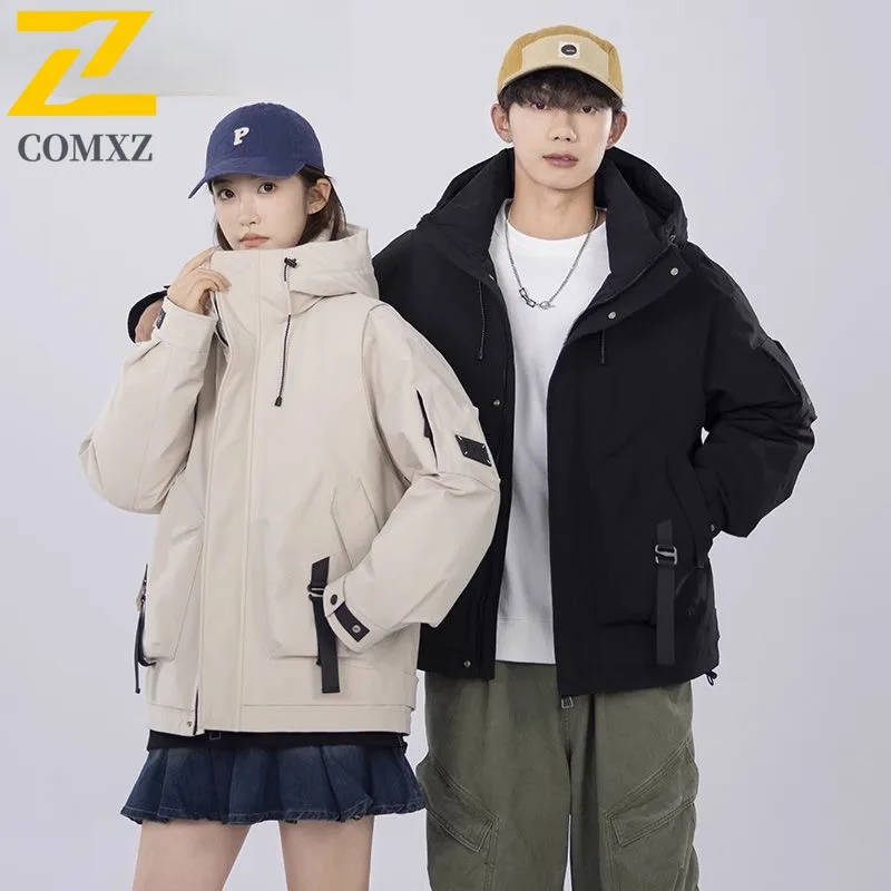 

COMXZ 2025 Men American Style solid color Shiny Hooded Coat Autumn Winter Thick Youth outdoor Down Jacket Padded Coat Export