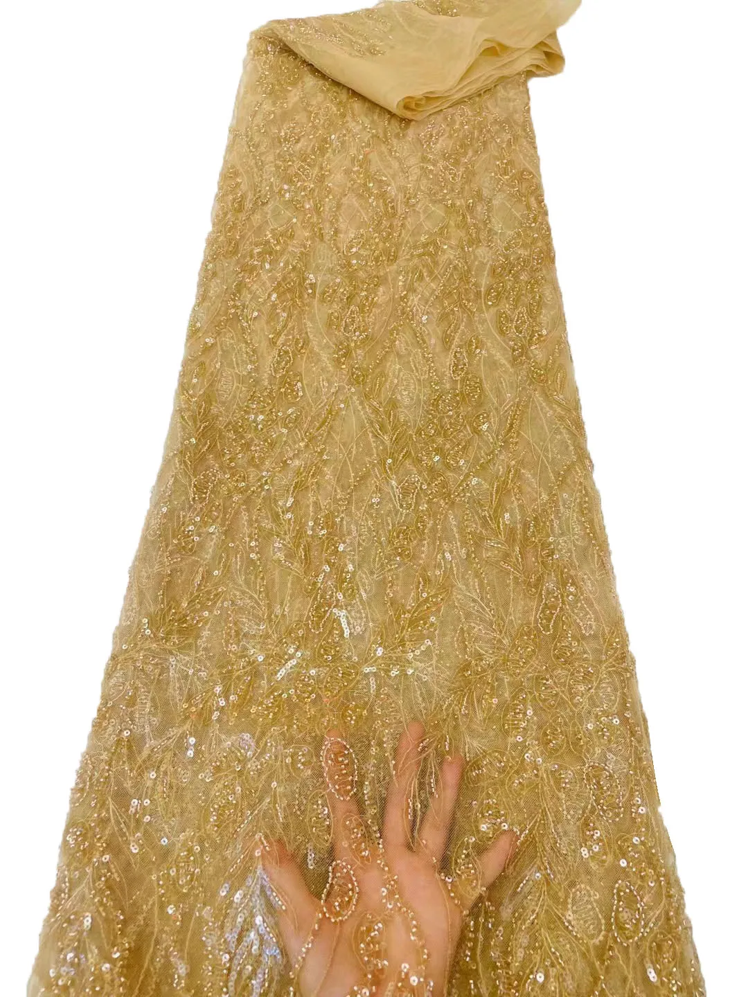 

New three-dimensional beaded sequin embroidered lace, high-end European and American evening dress fabric/5yards