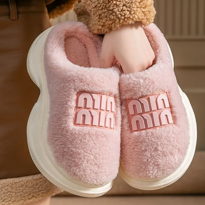 

2026 Women's Cotton Slippers Pure Color Simple Design Warm Comfortable Half Slippers Anti-slip Thick Bottom Fur for Autumn Winte