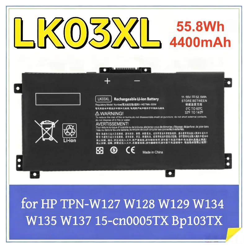 LK03XL Laptop Battery for HP TPN-W127 W128 W129 W134 W135 W137 15-cn0005TX Bp103TX 11.55V 55.8Wh 4400mAh Replacement Battery