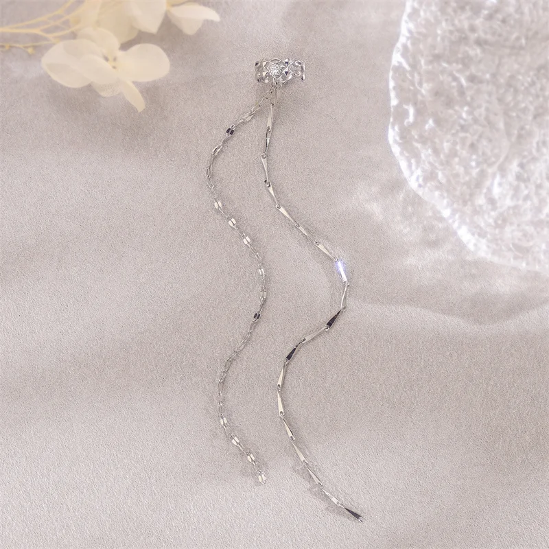 1Pcs 925 Silver Plated Crystal Tassel Chain Ear Clip Earrings For Women Ear Cuffs Jewelry No Piercing Jewelry eh483