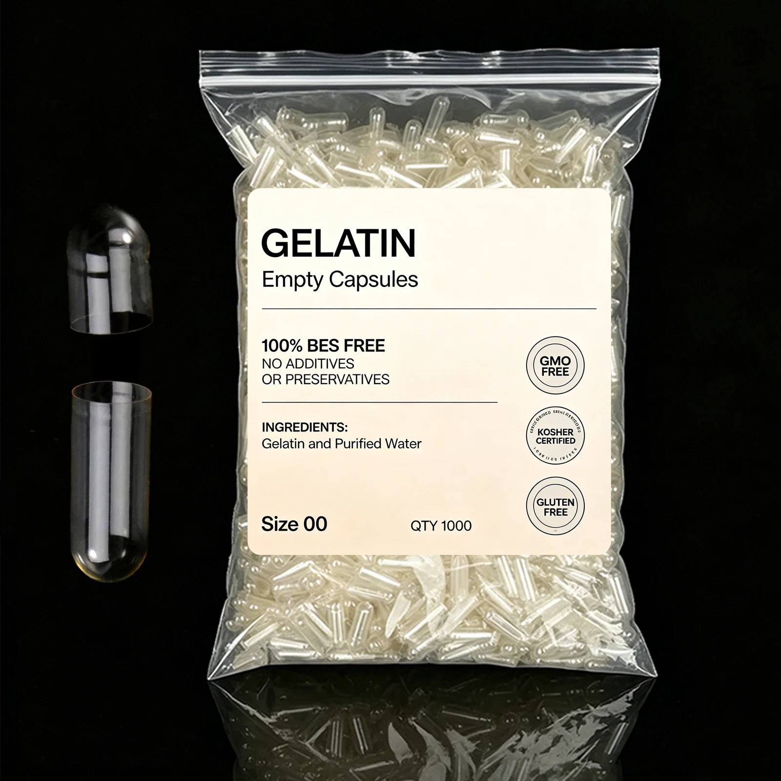 1000pcs Clear Gelatin Capsules 000 00 0 Size Separated Halal Certified Transparent Empty Capsules for Nutritional Supplements