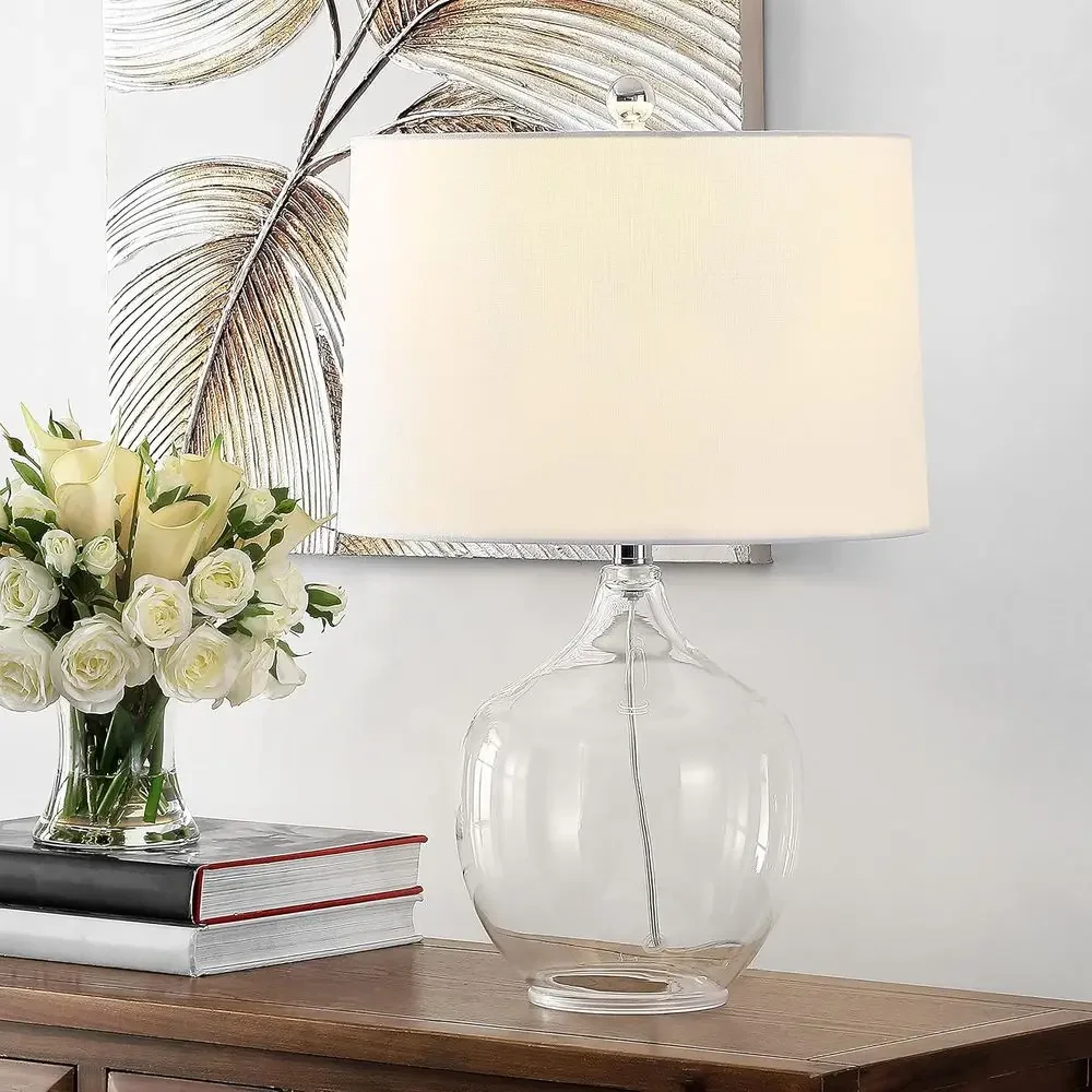 Clear Glass 24-inch LED Table Lamp with Bulb for Bedroom, Living Room, Home Office, and Desk Nightstand